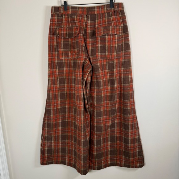 Cider Plaid Wide Leg Pants - Burnt Orange and Brown - Picture 4 of 6